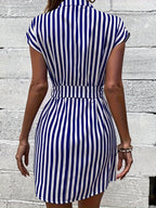 Sleeveless Striped Tie-waist Short Dress