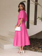 Nancy Chic V Neck Dress with Puff Sleeves Silhouette Collection
