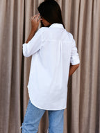Simple Long-sleeved V-neck Button-down Shirt