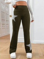 Five-pointed Star Elastic Tights High-waisted With A Slight Flare Pants