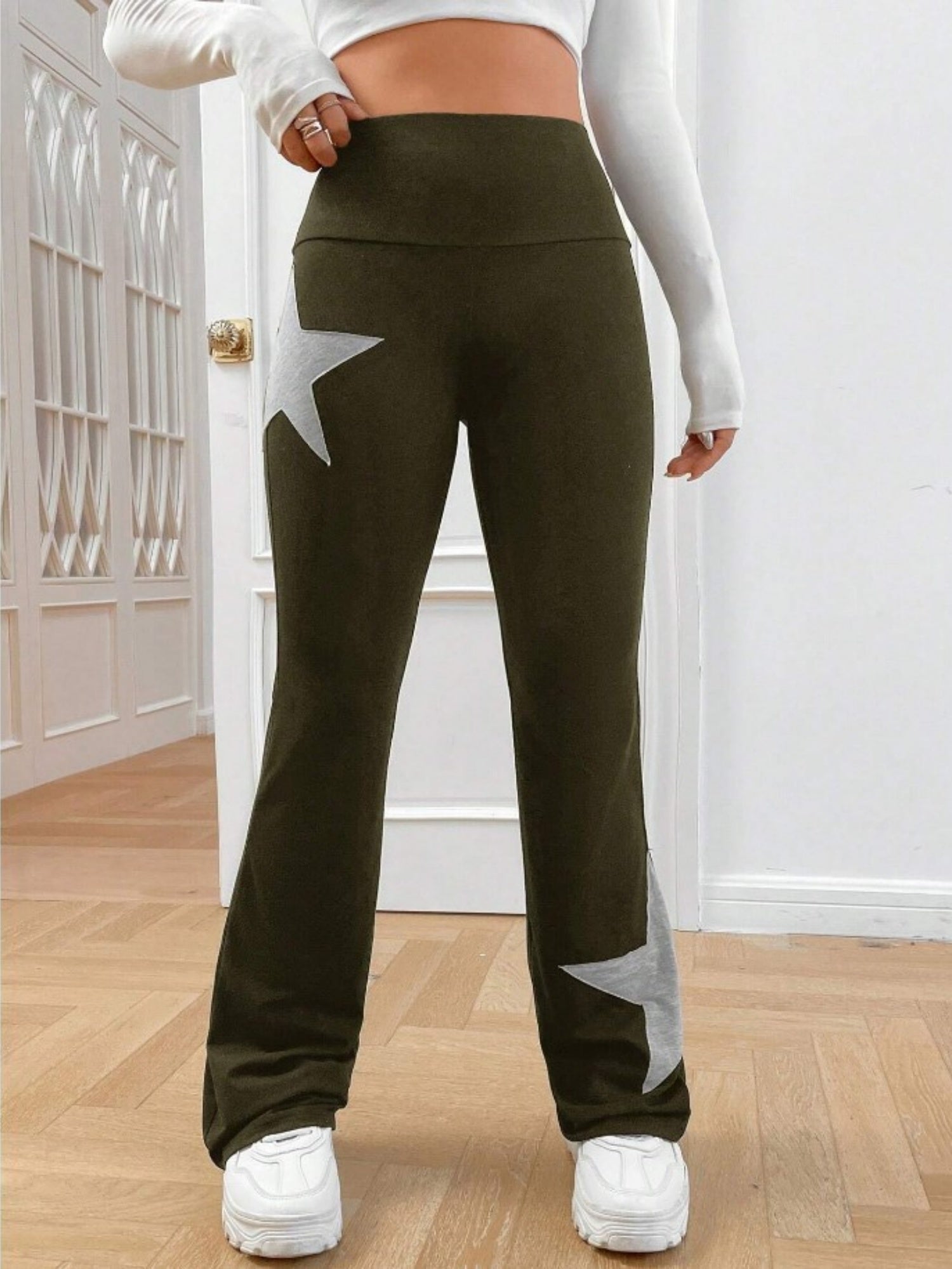 Five-pointed Star Elastic Tights High-waisted With A Slight Flare Pants