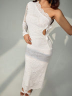 Lace Hollow Asymmetrical Sloping Shoulders Hip-hugging Formal Dress Maxi Dresses