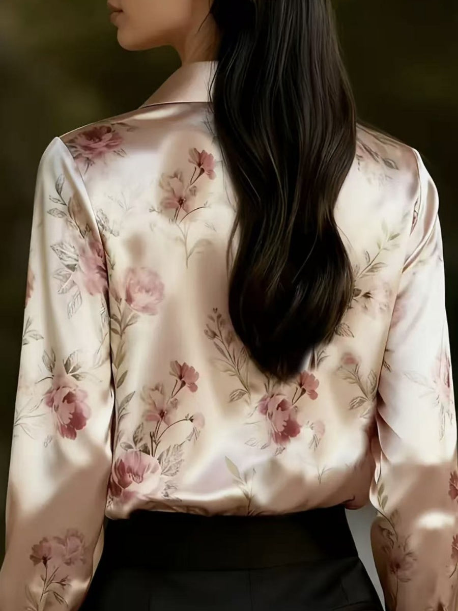 Printed Single-breasted Slim-fit Satin Casual Shirts