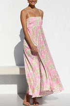 Spaghetti Strap Empire Waist Floral Print Swing Maxi Dress