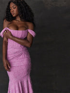 Sleeveless Solid Color Off-shoulder Sleeveless Fishbone Waist Dress