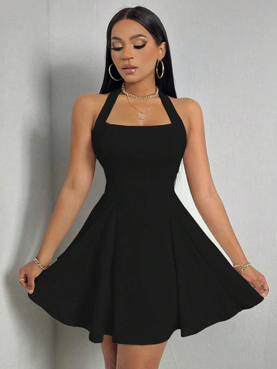 Halter Neck, Backless, Fitted Waist, A-line Short Dress