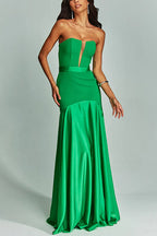 Mesh V Neck Strapless Splice Flare Maxi Party Dress