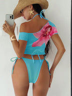 Finalized Floral Print Tie-up Bikini Three-piece Set