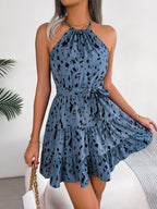 Halter Ruffle Leopard Print Mini&Short Dresses