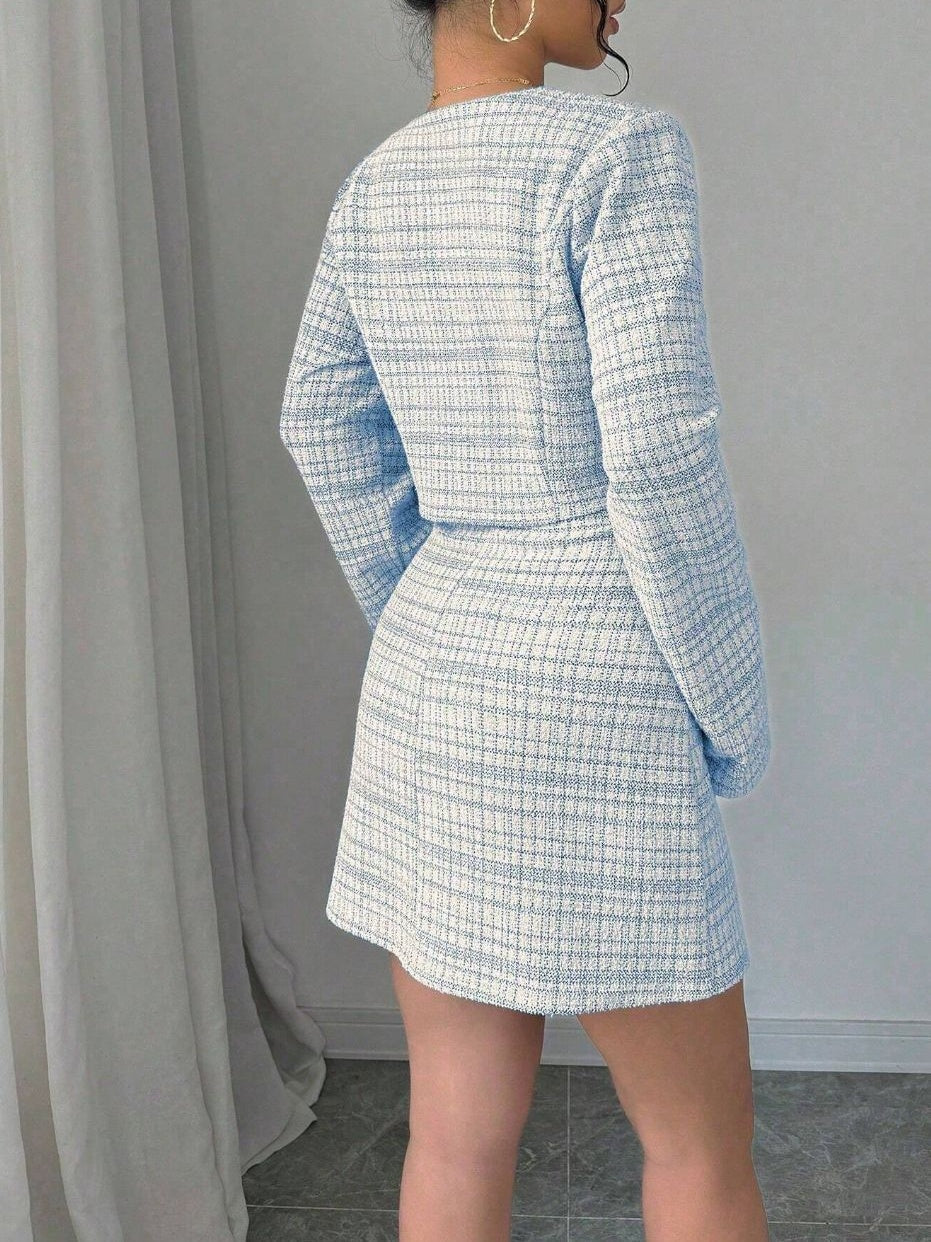 Single-breasted Short Jacket Fitted Dress 2-piece Sets