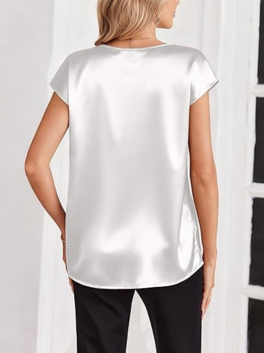 V-neck Satin Leisure Solid Color T-shirts