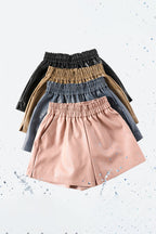 Elastic Waist Pocketed Faux Leather Shorts