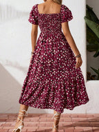 Floral Short Sleeve Square Collar Ruffle Vacation And Leisure Maxi Dresses