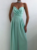Minimalist Jumpsuit With Suspenders, Cinched Waist, Straight Leg, And Floor-length