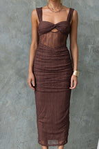 Twist Knot Cut Out Ruched Bodycon Maxi Cami Dress