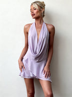 Deep V Swing Collar Chiffon Halter Reunion Mini&Short Dresses