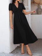 Slit Short Sleeve V-neck Vacation And Leisure Maxi Dresses