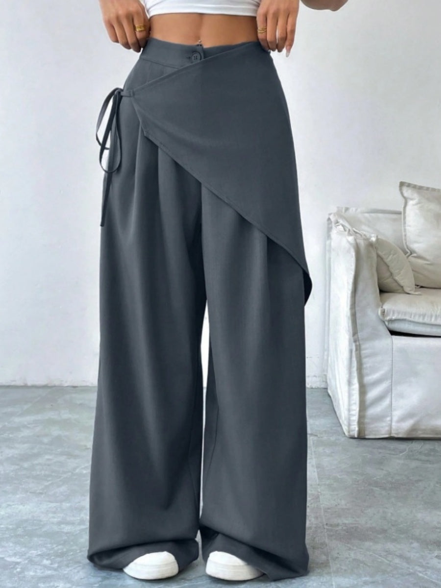 Button-up Slimming Wide-leg Trousers