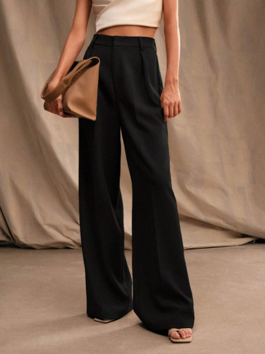 Commuting Loose High-waisted Straight Wide-leg Trousers