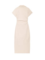 V-neck Short Sleeve Waist Hip-hugging Button Slit Commuting Temperament Maxi Dresses