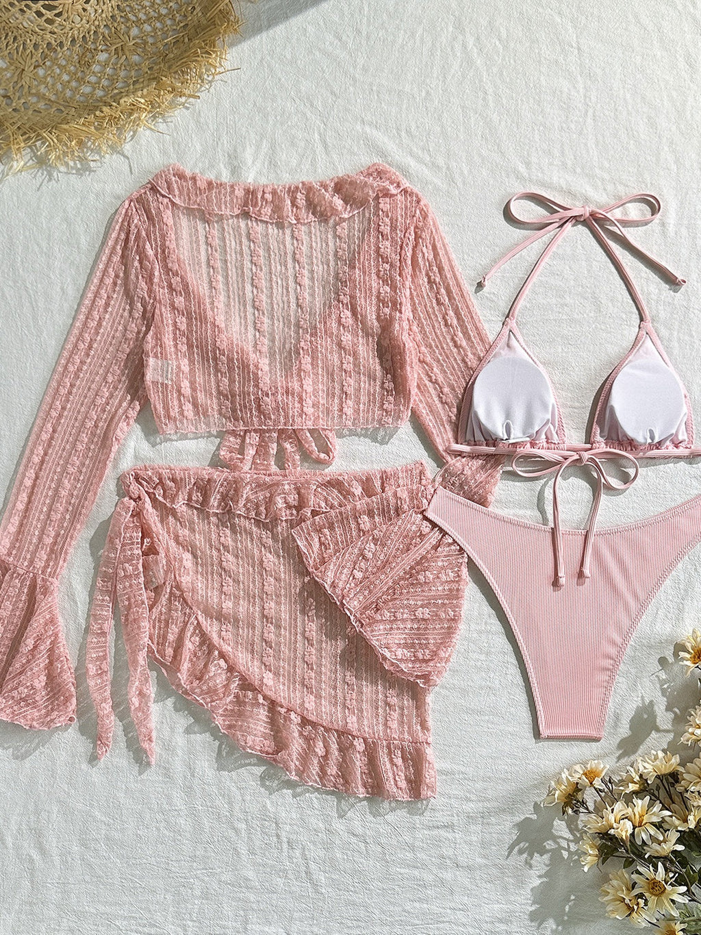 Sexy Lace Mesh Swimsuit Bikini Four-piece Set