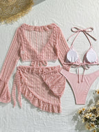 Sexy Lace Mesh Swimsuit Bikini Four-piece Set