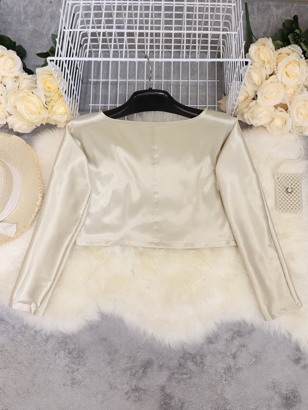 V-neck Long Sleeve Side Straps Silk Chiffon Blouse