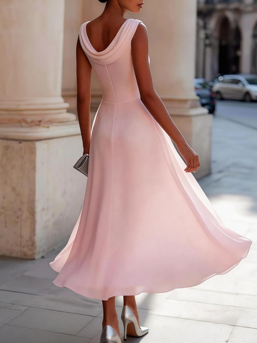 One-shoulder Collar Sleeveless Waist Big Swing Grace Maxi Dresses
