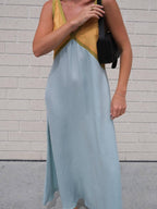 V-neck Sleeveless Color-blocked Maxi Dress