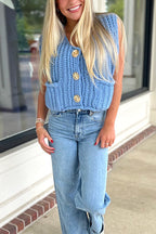 Gold Buttons Pocketed Chunky Sweater Vest