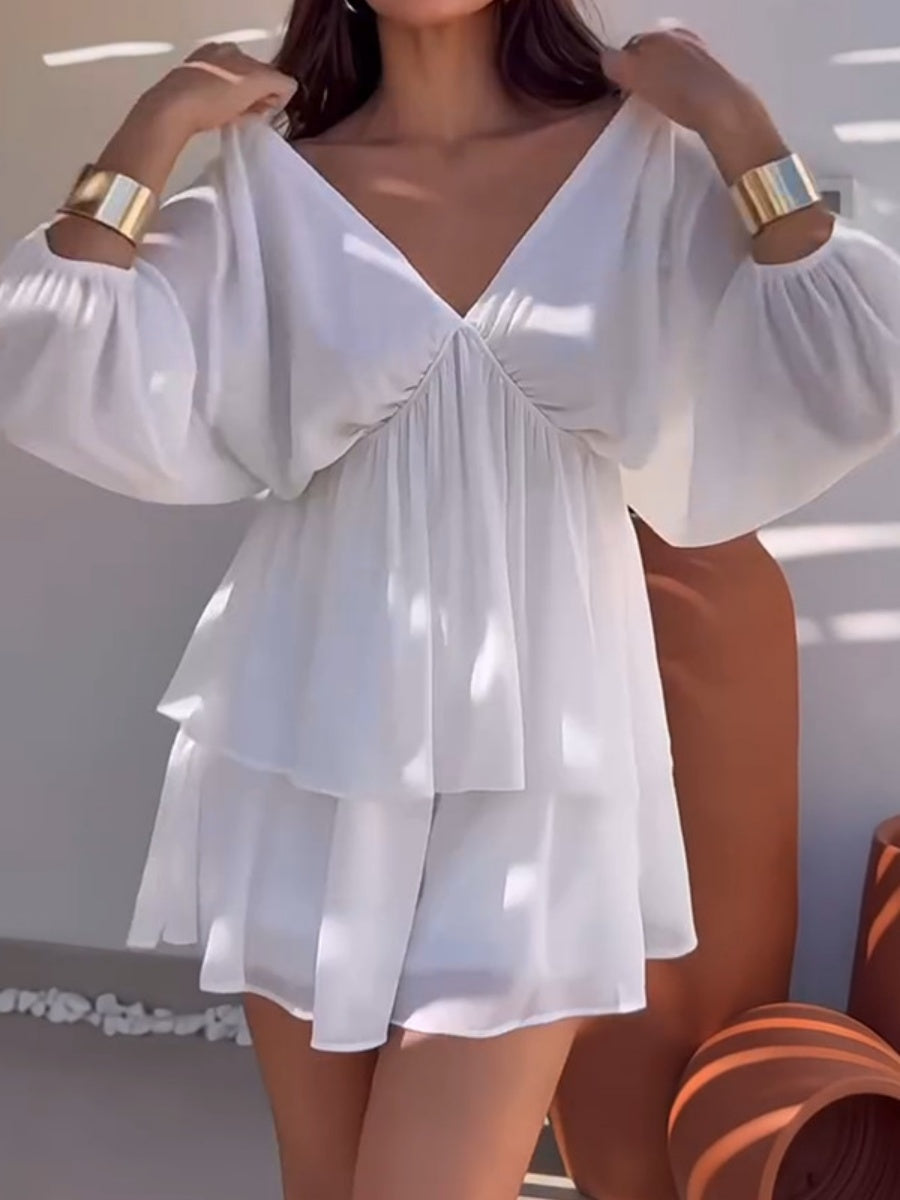 V-neck Solid Color Backless Chiffon Maxi Dresses