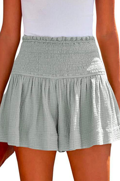 Elastic Smocked Waist Wide Leg Solid Shorts