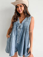 Sleeveless Short-sleeved Denim Jumpsuit