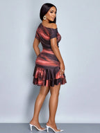 One Shoulder Long Skirt Hip-hugging Ruffle Printed Mini&Short Dresses