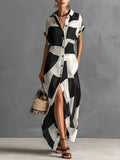 Geometric Patterns Plaid Printed Shirts Vacation Sunscreen Maxi Dresses