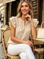 Loose-fitting, Gathered, Ruffled, Short-sleeved Jacquard Shirt T-shirts
