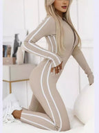 Slim-fit Striped Half-zip Long Sleeve Bodysuits