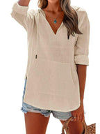 Long-sleeved V-neck Pocket Hoodie