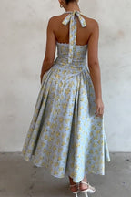 Tie Knot Halter Floral Print Swing Midi Sundress