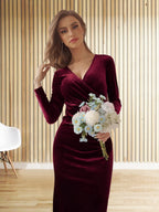 V-neck Velvet Maxi Dresses