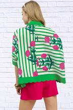 Umgee Mix Floral Stripe Button Down Top