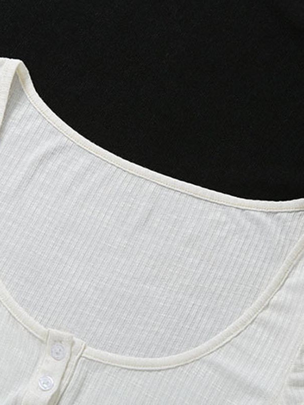 White U-neck Solid Color Sexy Cropped Slim-fit T-shirt