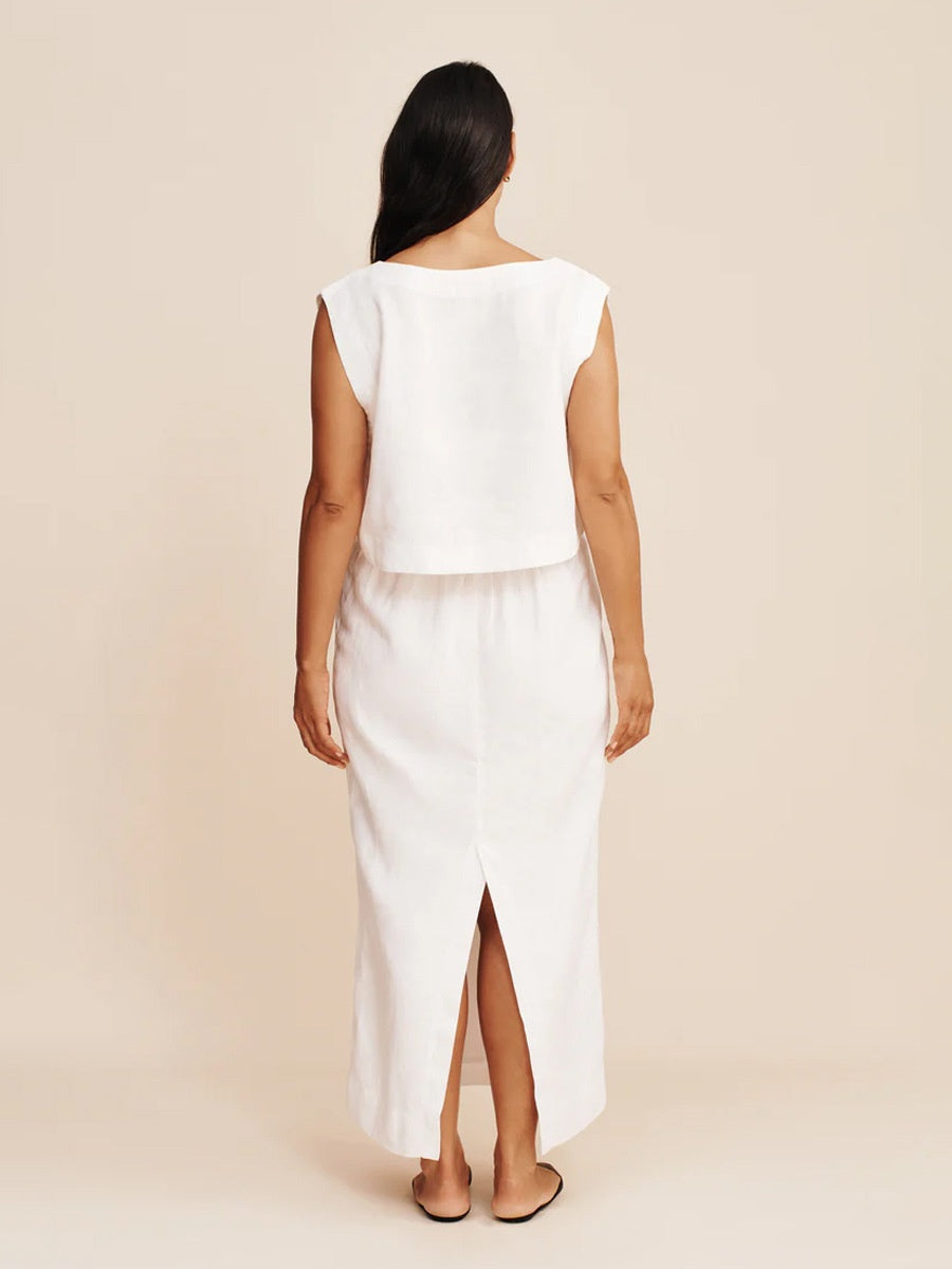 Cotton And Linen Loose-fitting Crew Neck Cropped Vest High-waisted Midi Skirt Set 2-piece Sets