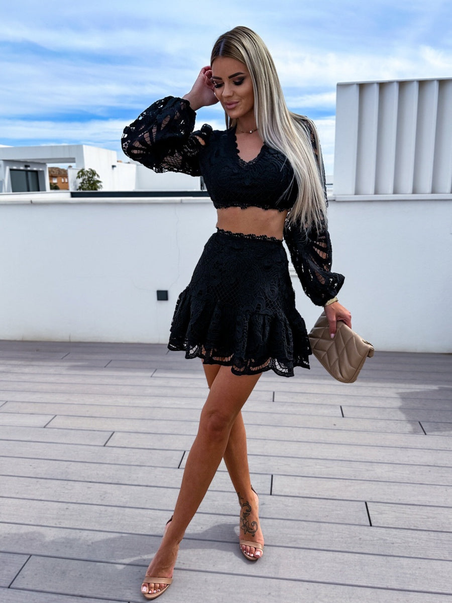 Floral Openwork Lace Fashion Embroidery 2-piece Sets