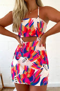 Sleeveless Cut Out Printed Mini Cami Dress