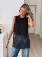 Black Sleeveless Lace Splicing Tank Tops