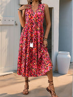 Printed Tassel V-neck Sleeveless Maxi Dresses