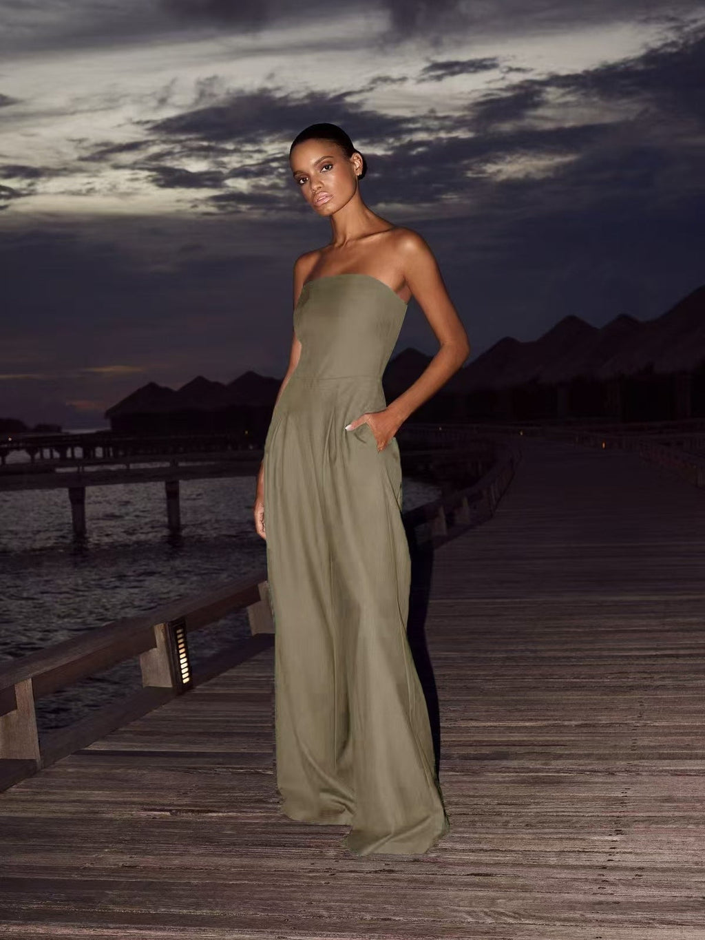 Sexy Slim-fitting Wrap-style Long Jumpsuit