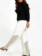 Slim-fitting, Loose-fitting, Comfortable Cropped Trousers With Lace Trim And Cutout Details