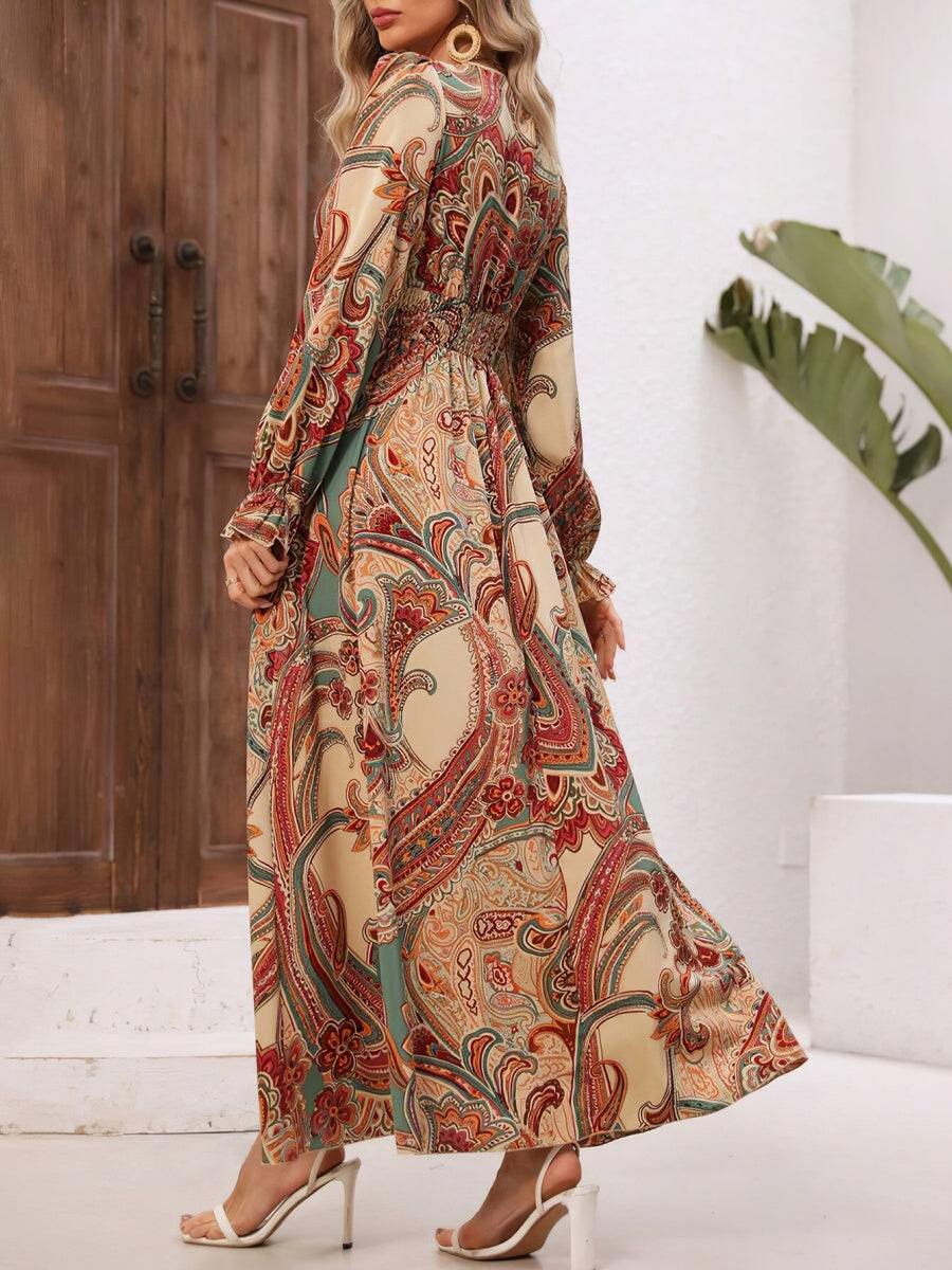 Floral Long Sleeve Square Collar Vacation And Leisure Maxi Dresses